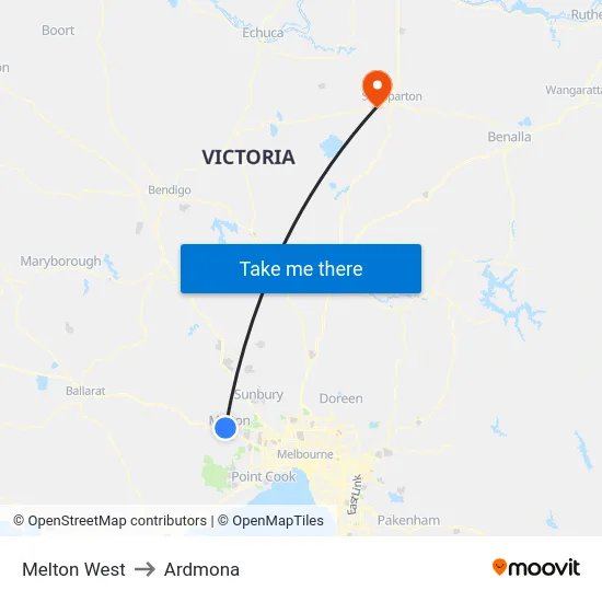 Melton West to Ardmona map