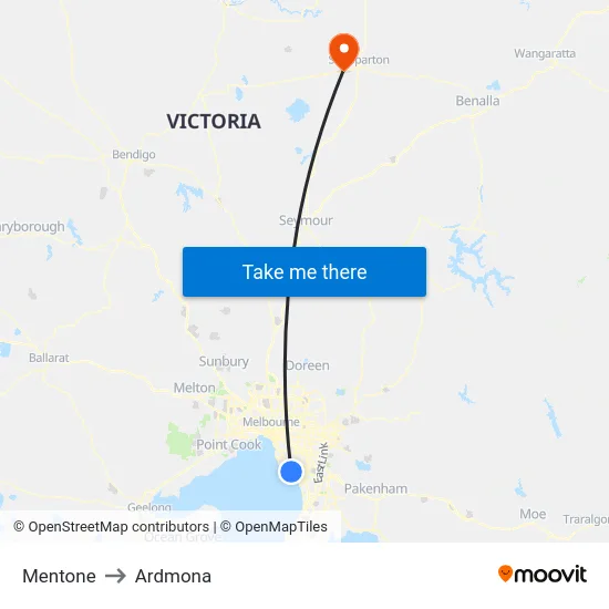 Mentone to Ardmona map