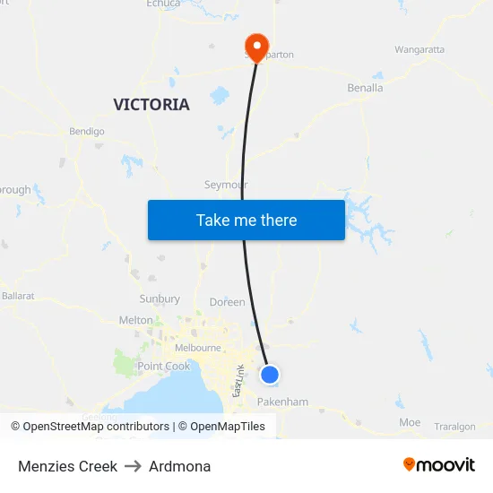 Menzies Creek to Ardmona map
