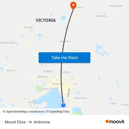 Mount Eliza to Ardmona map