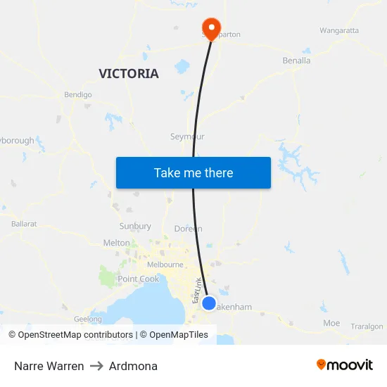 Narre Warren to Ardmona map