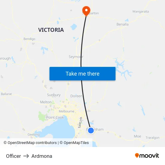 Officer to Ardmona map