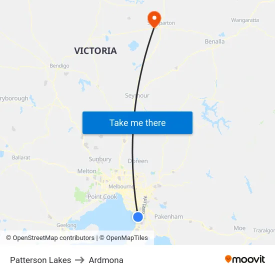 Patterson Lakes to Ardmona map