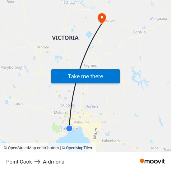 Point Cook to Ardmona map