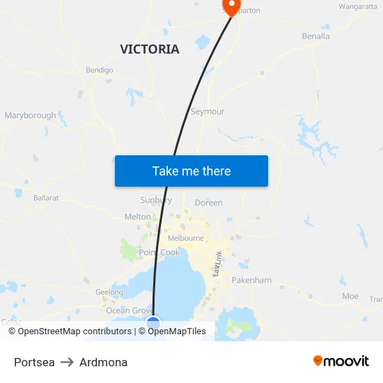 Portsea to Ardmona map