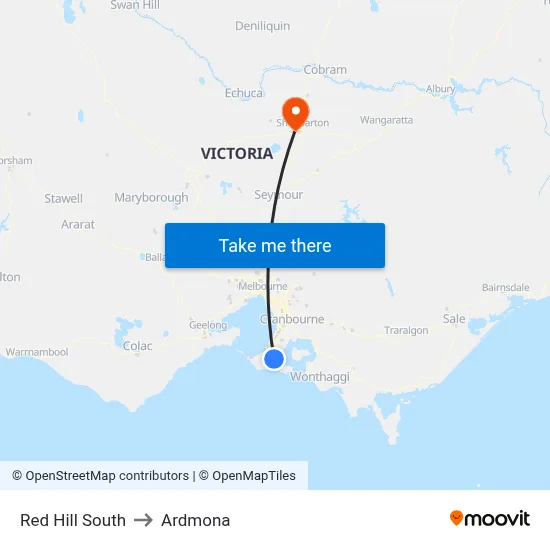 Red Hill South to Ardmona map
