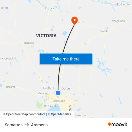 Somerton to Ardmona map