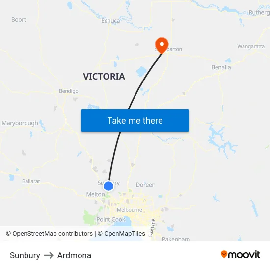 Sunbury to Ardmona map