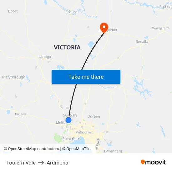 Toolern Vale to Ardmona map