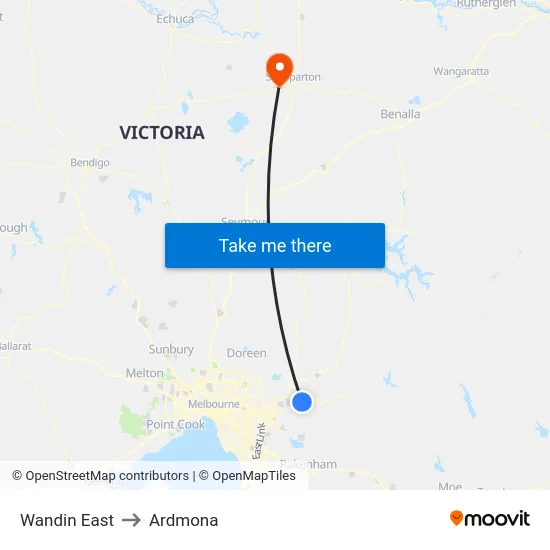 Wandin East to Ardmona map