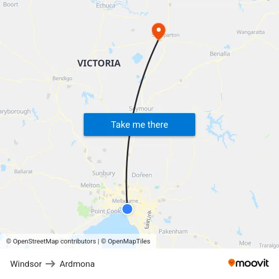 Windsor to Ardmona map