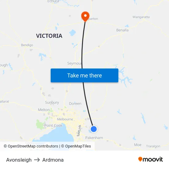 Avonsleigh to Ardmona map