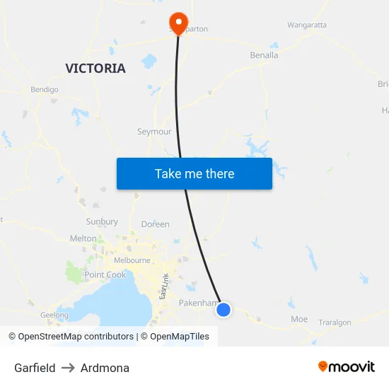 Garfield to Ardmona map