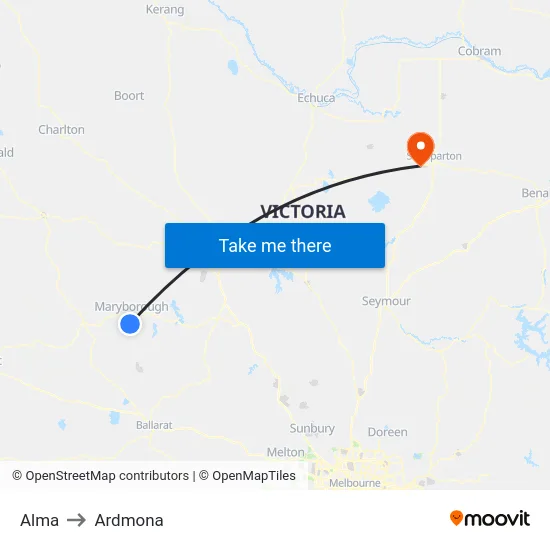Alma to Ardmona map