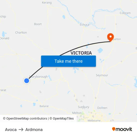 Avoca to Ardmona map