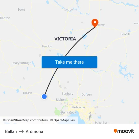 Ballan to Ardmona map