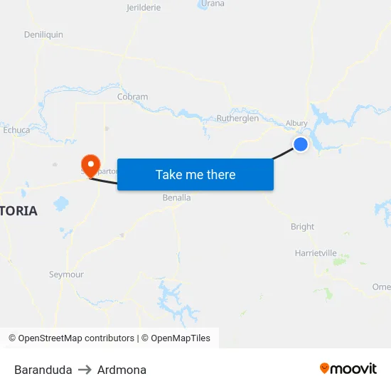 Baranduda to Ardmona map