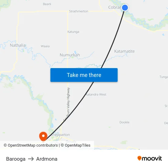 Barooga to Ardmona map