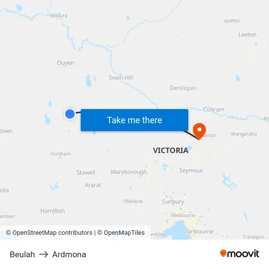 Beulah to Ardmona map