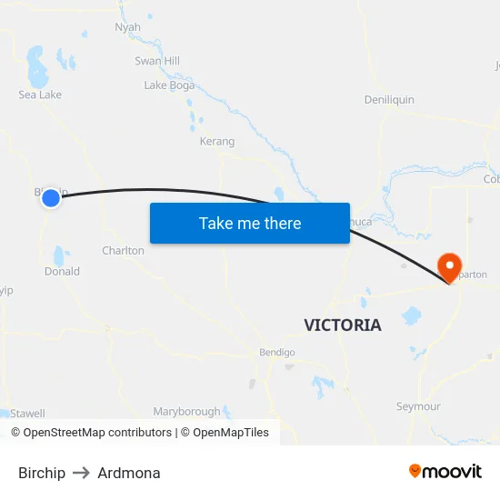 Birchip to Ardmona map