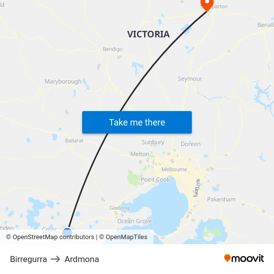 Birregurra to Ardmona map
