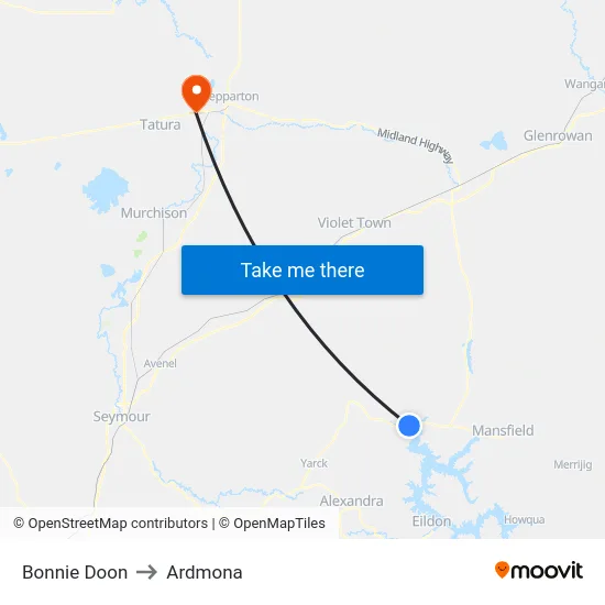 Bonnie Doon to Ardmona map