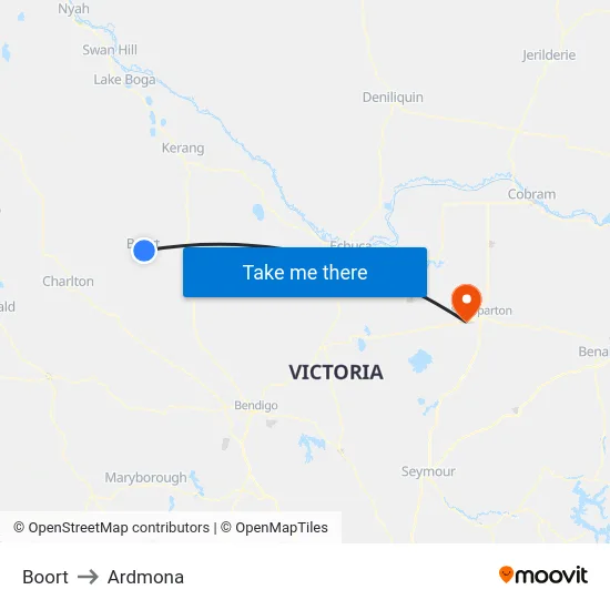 Boort to Ardmona map