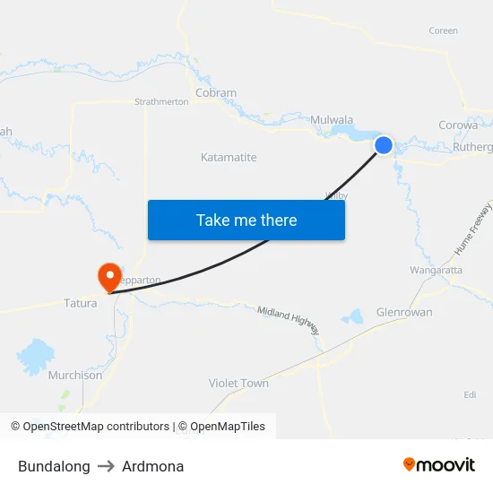 Bundalong to Ardmona map