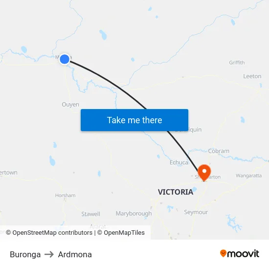 Buronga to Ardmona map