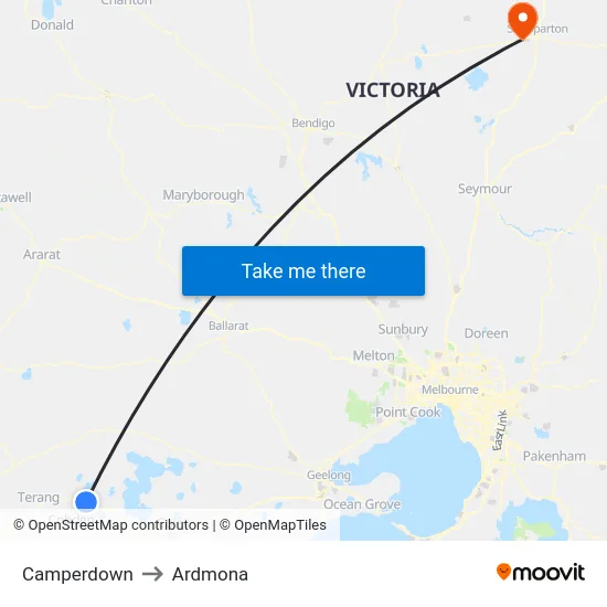 Camperdown to Ardmona map