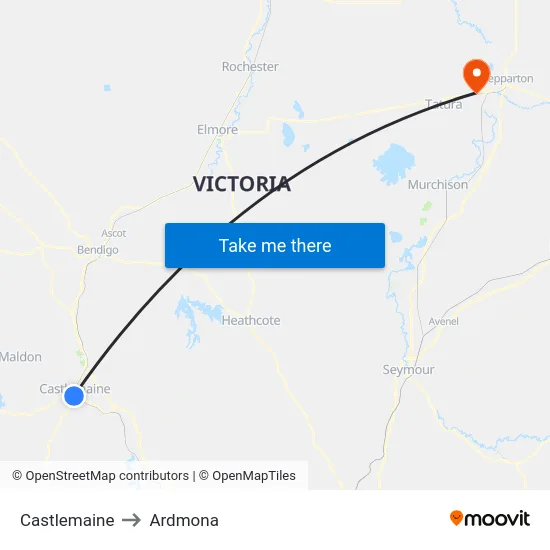 Castlemaine to Ardmona map
