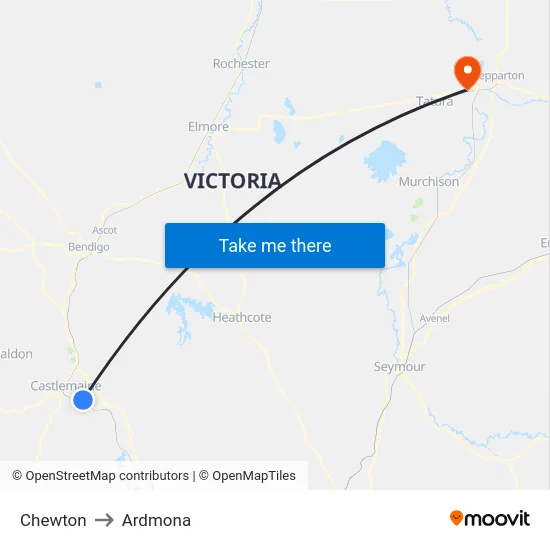 Chewton to Ardmona map