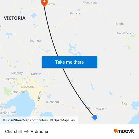 Churchill to Ardmona map