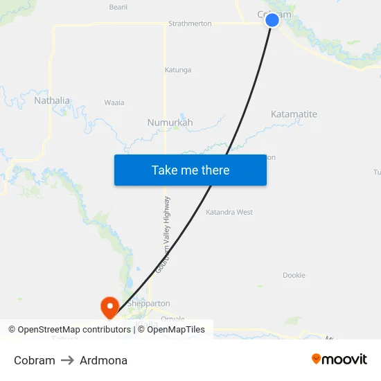 Cobram to Ardmona map