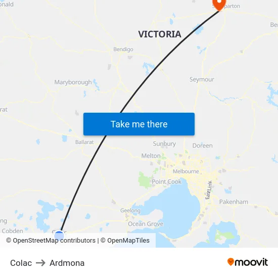Colac to Ardmona map