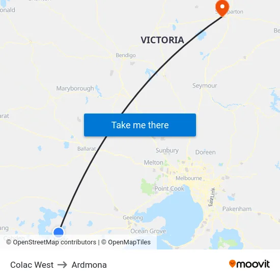 Colac West to Ardmona map
