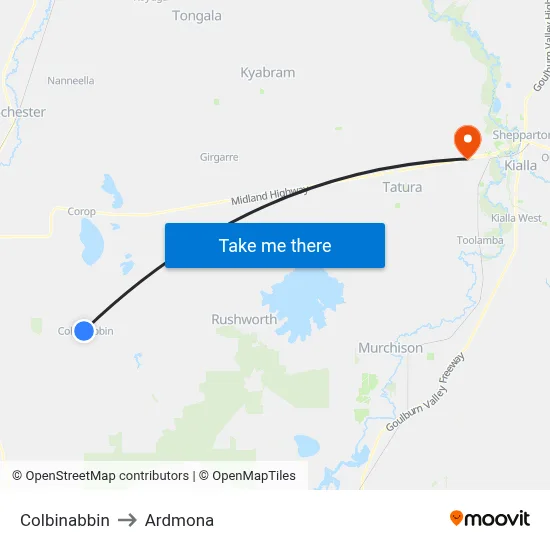 Colbinabbin to Ardmona map