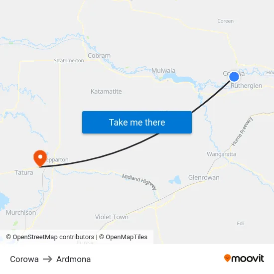 Corowa to Ardmona map