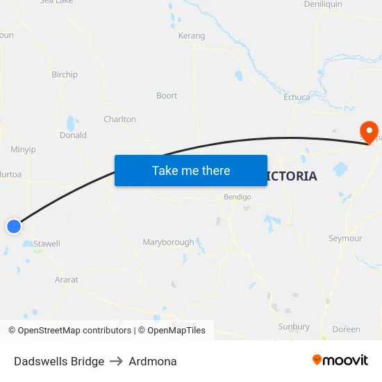 Dadswells Bridge to Ardmona map