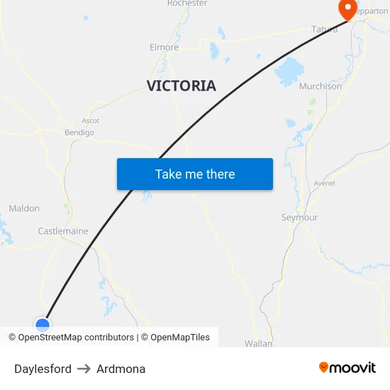 Daylesford to Ardmona map