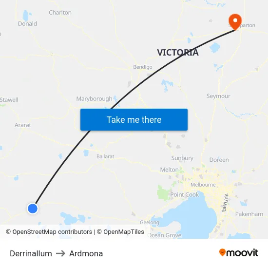 Derrinallum to Ardmona map