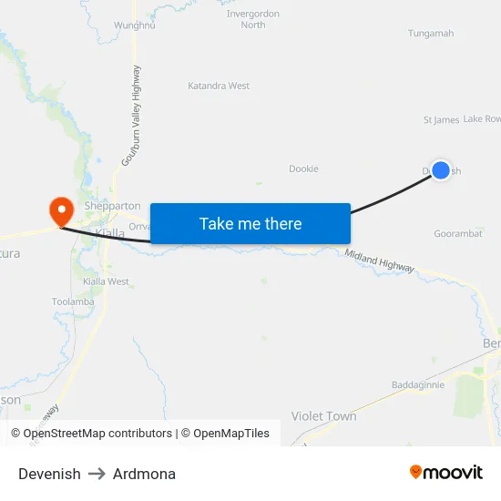 Devenish to Ardmona map