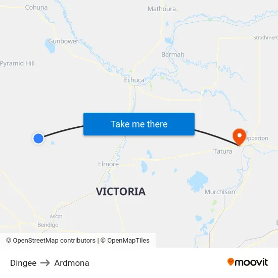 Dingee to Ardmona map