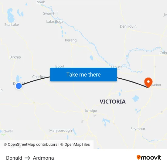 Donald to Ardmona map