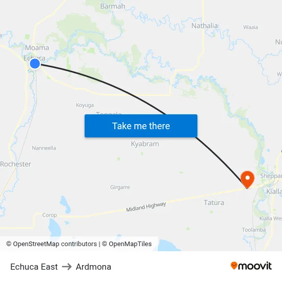 Echuca East to Ardmona map