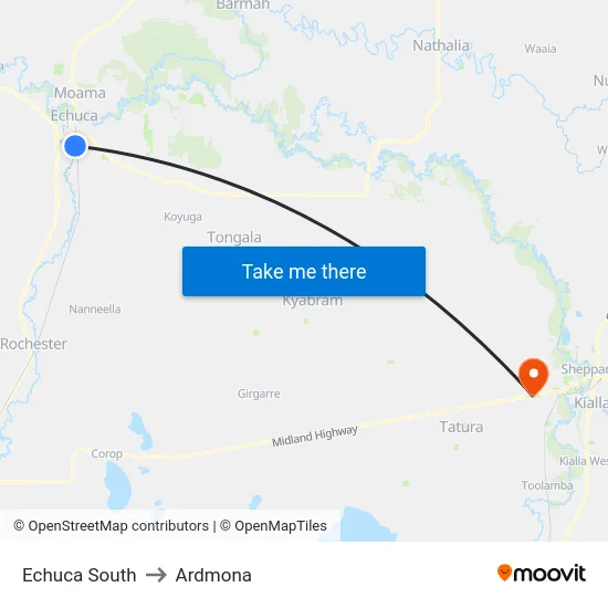 Echuca South to Ardmona map