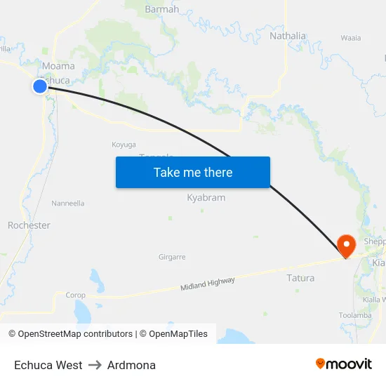 Echuca West to Ardmona map