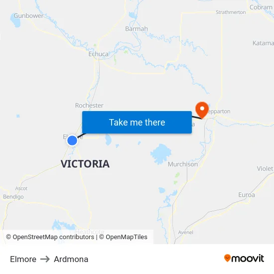Elmore to Ardmona map