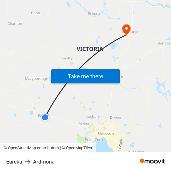 Eureka to Ardmona map