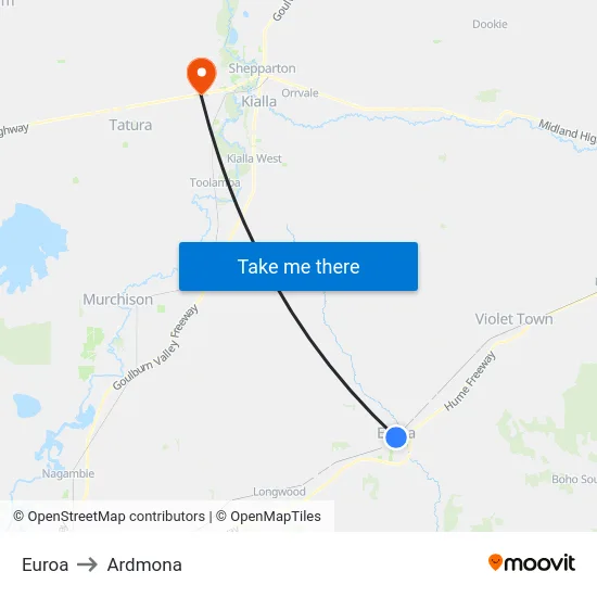 Euroa to Ardmona map